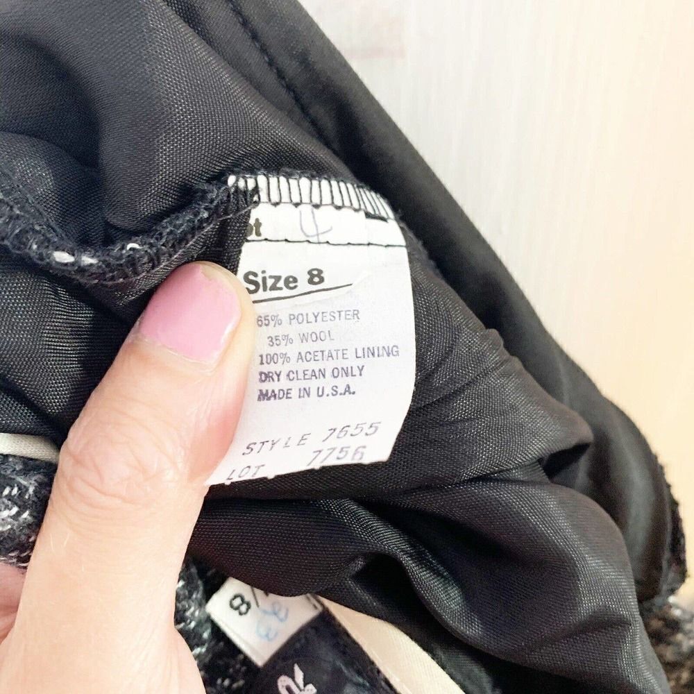 Vintage Sag Harbor Grey Houndstooth Plaid Wool Midi Pencil Skirt Women’s Size 0 - Picture 8 of 11